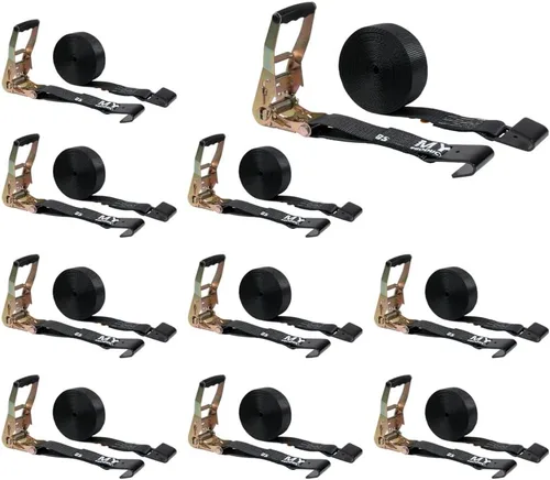 Miniatura 33 de Mytee Products Correas de amarre de trinquete con ganchos planos, 2 pulgadas x 20 pies amarillos 10,000 libras de resistencia a la rotura