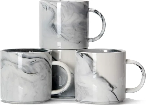 M101 - Tazas de café apilables de 12 onzas para oficina, taza de cerámica de mármol novedosa para niños y niñas, amantes, mujeres y hombres, juego