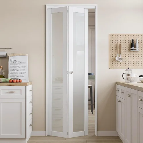 Miniatura 8 de Puertas plegables, puerta de vidrio esmerilado de 24 x 80 pulgadas con perilla y kit de herramientas, puerta interior plegable