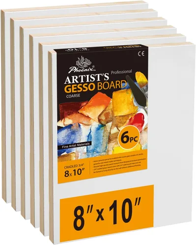 PHOENIX Tableros de gesso para pintar, 8 x 10 pulgadas, 6 unidades, paneles de madera acunados de superficie gruesa de 3/4 pulgadas para pinturas al