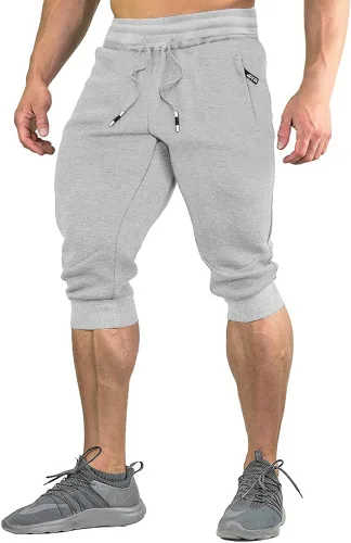 FASKUNOIE Pantalones deportivos cortos casuales de algodón para hombre 34 pantalones deportivos capri transpirables por debajo de la rodilla con