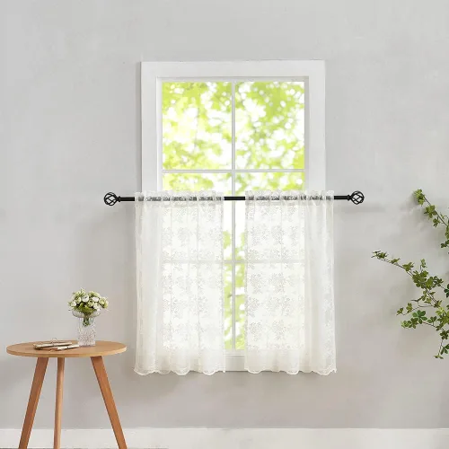 Miniatura 62 de YJ YANJUN Cortinas traslúcidas negras de 54 pulgadas de largo, panel de cortina de encaje gótico victoriano para cocina, cortinas cortas de Negro