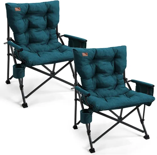 Miniatura 10 de EVER ADVANCED Silla de camping plegable acolchada de gran tamaño para adultos, silla de césped resistente con bolsillos laterales, silla portátil