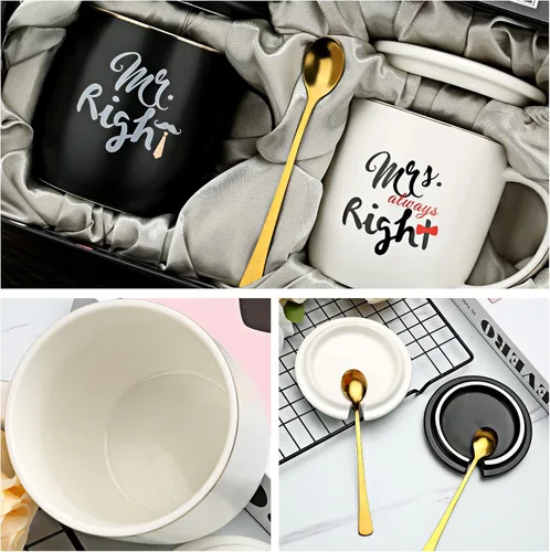 Miniatura 3 de Tazas de café para parejas Mr Right Mrs Always Right - Tazas de cerámica de mármol para despedida de soltera, boda, aniversario, día de San Valentín