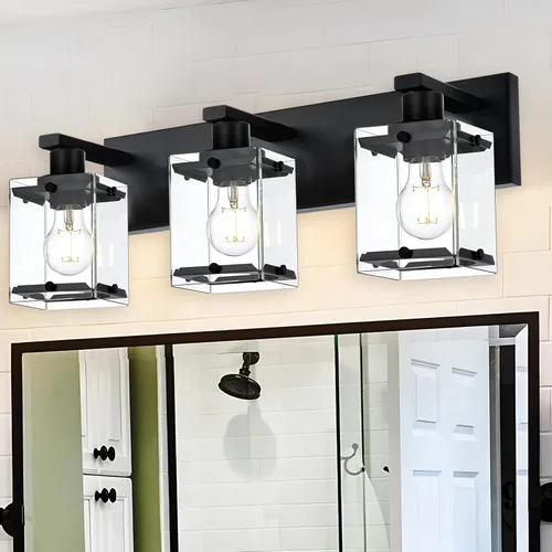 Miniatura 24 de Lámpara de pared negra de WINSHEN, lámpara de tocador de baño de 2 luces, lámpara de montaje en pared sobre espejo para dormitorio, estudio, sala