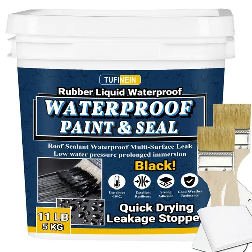 Sellador impermeable líquido de goma, 11 libras/11.0 lbs, color negro, secado rápido, reparación de fugas de fundación de múltiples superficies,