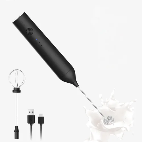 Espumador de leche recargable de ELMWAY, espumador de leche eléctrico de 3 velocidades con mango y accesorios de varita y batidor de huevo, para