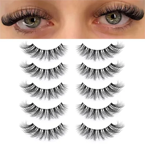 Pestañas postizas de ojo de gato, pestañas onduladas, pestañas transparentes V1, pestañas rusas de tira que parecen extensiones, pestañas de ojo de