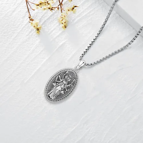 Miniatura 129 de Collar de pentagrama de plata de ley con triple luna, diosa celta, nudo celta, nudo de brujas, Ankh, sol y luna, Hécate, lilith, Santa Muerte