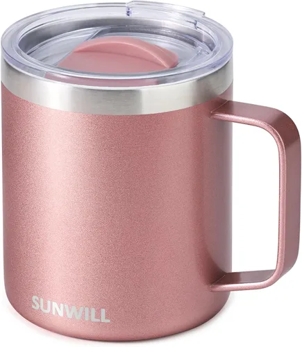 Miniatura 13 de SUNWILL - Taza de café de viaje con tapa, taza aislada con asa, taza de acero inoxidable de 14 oz para acampar, oficina, hogar, recubrimiento