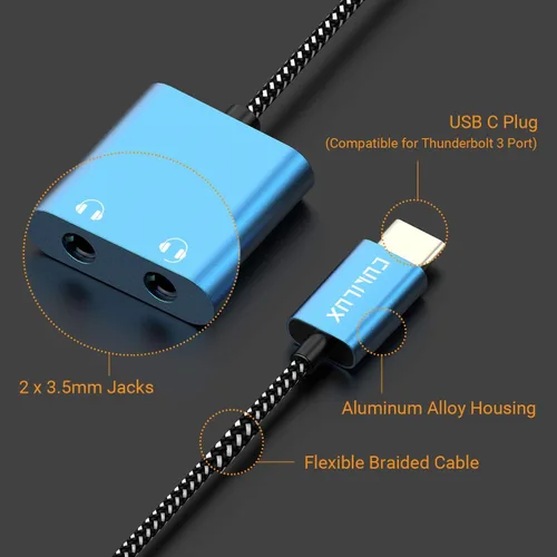 Miniatura 8 de Cubilux Adaptador USB C para auriculares dobles, tipo C a divisor de audio de 3.5mm doble compatible con iPhone 17/16/15, iPad Pro 13/12.9/11 iPad