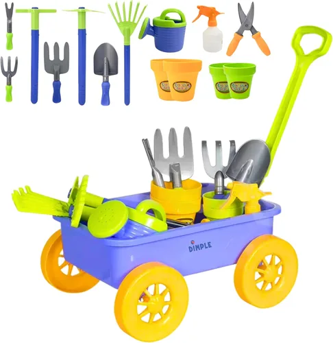 Dimple Juego de juguetes de jardín y herramientas, juego de jardinería para niños – 15 piezas de juguetes al aire libre para niños pequeños,