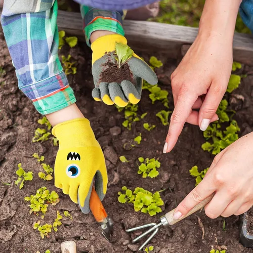Miniatura 3 de 6 pares de guantes de jardinería para niños, guantes de trabajo para niños, guantes de jardín con revestimiento de goma para niños pequeños