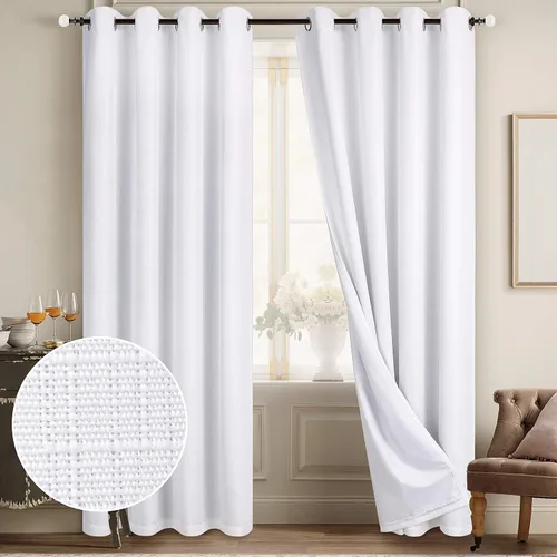 Miniatura 115 de Diraysid Cortinas 100% opacas de lino beige para dormitorio, con ojales, aislamiento térmico, cortinas de oscurecimiento de habitación