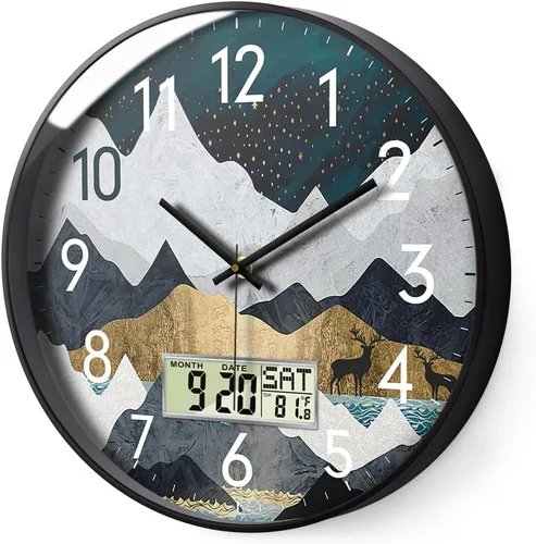 Miniatura 12 de Reloj de pared analógico silencioso con fecha y temperatura, reloj de pared digital de 12 pulgadas sin tictac, funciona con pilas, reloj de pared