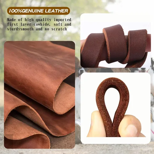 Miniatura 2 de Correa de cuero para perro de 6 x 1 pulgada, correa trenzada de cuero genuino fuerte y resistente, suave y cómoda para perros grandes, perros Marrón