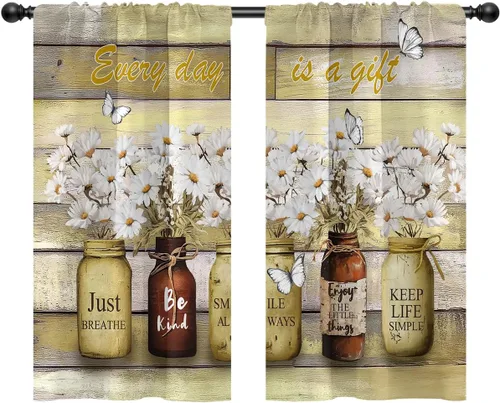 Miniatura 36 de Cortinas de cocina de estilo granja occidental con bolsillo para cortinero, pequeñas y cortas, estilo café rústico, cabaña, puerta de granero