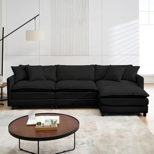 Miniatura 9 de Sofá modular convertible seccional, sofá de 4 asientos en forma de L con diván reversible, sofá de nube de asiento profundo, sofá cama 3 en 1, tela