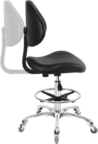 Miniatura 7 de Silla de dibujo giratoria con ruedas, ajustable, resistente (400 libras), soporte lumbar, silla de tareas para escritorio en casa, estudio, Negro