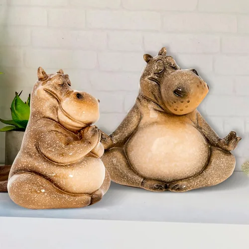Miniatura 2 de Figura de estatua de hipopótamo yoga, decoración zen, juego de regalo de hipopótamo meditando, figuras de yoga, hipopótamo de buena suerte