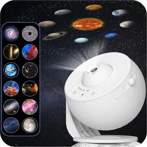 Miniatura 10 de Proyector de galaxia para dormitorio, proyector de estrellas de imagen HD, luz de galaxia con perilla ajustable, 13 discos de película, planetario