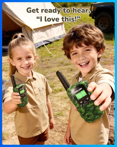 Miniatura 9 de SANJOIN Walkie Talkies recargables paquete de 2 para niños, juguetes para niños de 3 a 12 años de edad, Walkie Talkie de camuflaje de 3 millas
