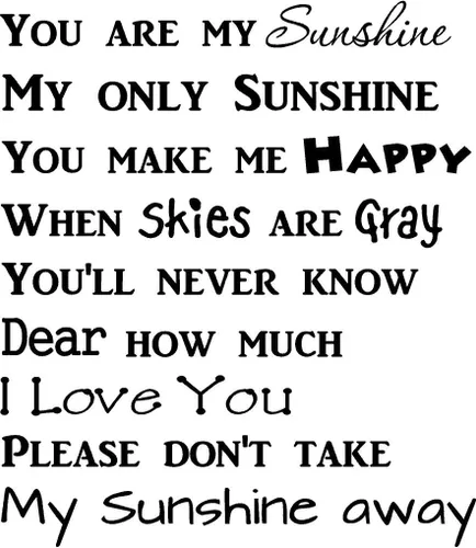 # 1 Eres mi sol mi único sol me haces feliz cuando los cielos son grises Nunca sabrás querido cuánto te amo por favor no te quitas mi sol de casa de