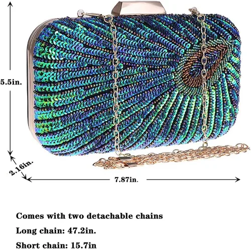 Miniatura 2 de LIFEWISH Bolso de noche único con lentejuelas de lujo para mujer, para boda, novia, fiesta, graduación, bolso de mano (azul pavo real)