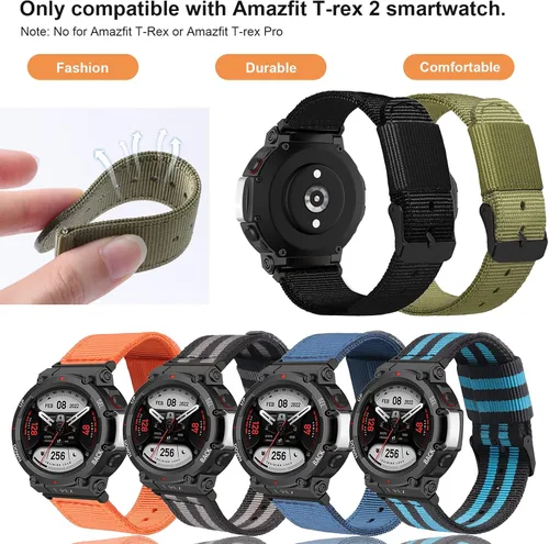 Miniatura 7 de Hijiawee Correas de repuesto aptas para Amazfit T-Rex 2, correa de lona de nailon tejido suave para reloj T-Rex2, hombres y mujeres Negro