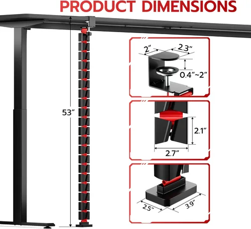 Miniatura 7 de ARES WING Columna de gestión de cables debajo del escritorio, organizador de cables de vértebras con abrazadera para escritorio de pie, organizador