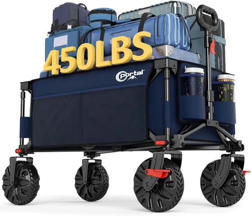 Miniatura 10 de PORTAL Carritos de Playa Utilitarios Plegables de Servicio Pesado con Ruedas Todo Terreno para Exteriores, Campamento, Jardín, Compras, Comestibles
