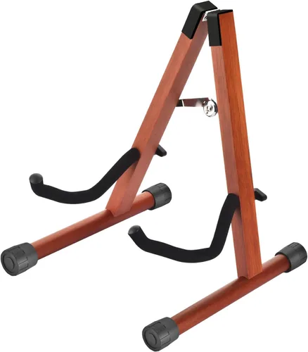 Miniatura 10 de DOMMI Soporte de madera para guitarra eléctrica con goma antideslizante y brazos de espuma suave, marco en A plegable portátil para guitarras