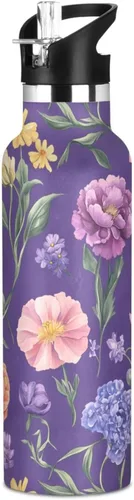 Miniatura 10 de Autumn Flowers Carnation Cactus Amaryllis Brown Leak Proof & BPA Free Sport Insulated Water Bottle With Straws Leak-proof Double-Wall Insulation for