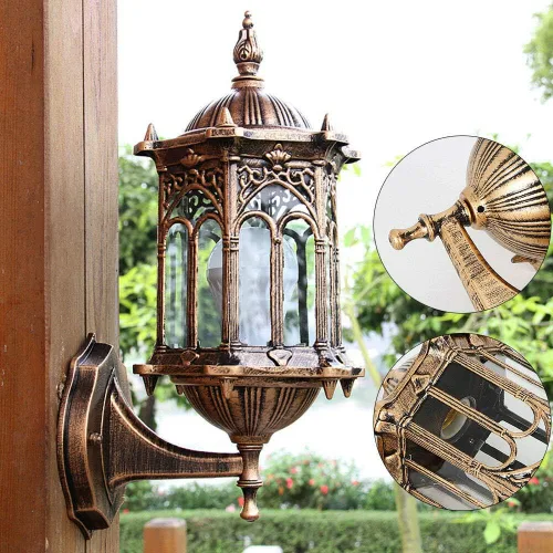 Miniatura 2 de DNYSYSJ Lámpara de pared exterior retro lámpara de jardín al aire libre E27 aluminio vidrio