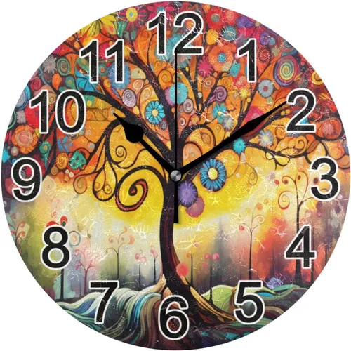 Miniatura 50 de Hummingbird - Reloj de pared de resorte redondo de 10 pulgadas, sin tictac, silencioso, funciona con pilas, reloj analógico atómico de cuarzo