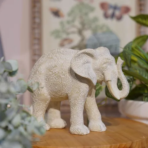 Miniatura 4 de Guichifun Estatuas de Elefante Decorativas Figuras Coleccionables - Decoración de Elefante Bohemio de Resina Crema Hecho a Mano Trae Buena Suerte