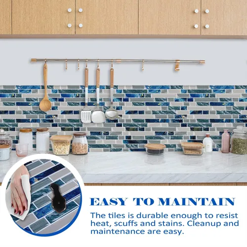 Miniatura 8 de 10 hojas para despegar y pegar para cocina, baño, azulejos azules de 12 x 12 pulgadas