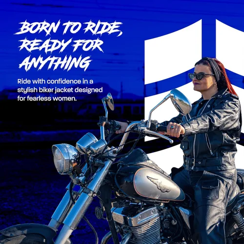 Miniatura 5 de HWK Brando - Chaqueta de cuero para motocicleta, para mujer, chaqueta de cuero genuino para montar en moto resistente al clima y al agua