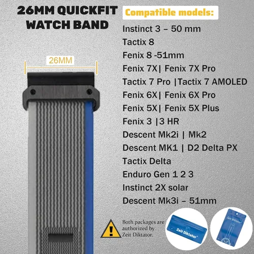 Miniatura 2 de Correas de reloj Quickfit de 1.024 in compatibles con Garmin Fenix 8 2.008 in 7x 6x Pro Tactix 7 Pro 5x Plus Enduro 3 2, Alpine Loop correas de Gris