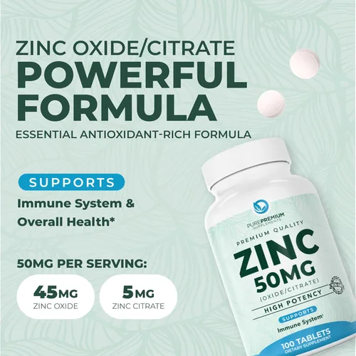 Miniatura 3 de PurePremium Zinc 50mg – Suplementos de zinc de apoyo inmunológico para hombres y mujeres – Vitamina citrato de zinc / óxido para adultos