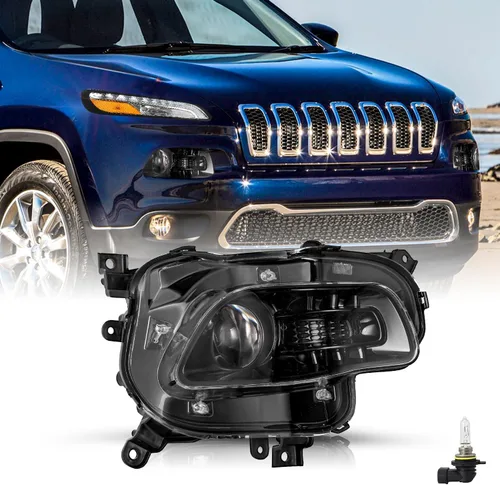 Miniatura 11 de JSBOYAT Compatible con 2014-2018 Jeep Cherokee Luz LED DRL de estacionamiento Señal de giro estilo OE Faros LED DRL cromados para parachoques Señal