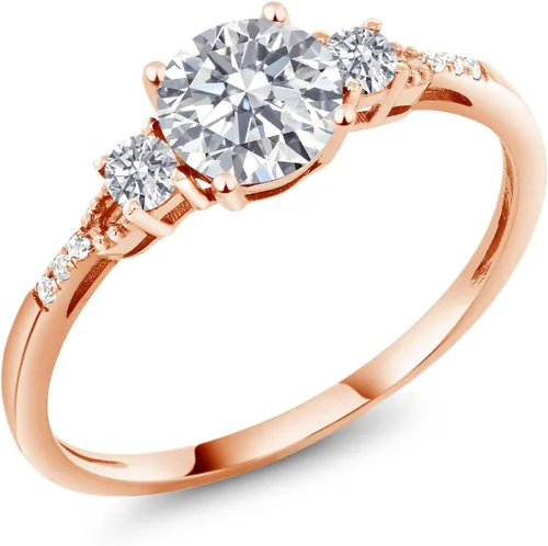 Miniatura 100 de Gem Stone King Anillo de compromiso de 3 piedras preciosas redondas de oro rosa de 10 quilates, 0.236 in, piedra natal, zafiro blanco y diamante