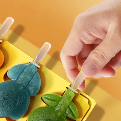 Miniatura 3 de Rolin Roly Moldes amarillos de silicona para paletas de hielo con 5 varillas, molde para hacer helados con tapa, moldes reutilizables para tarta
