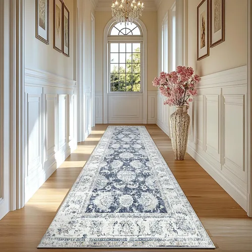 Miniatura 178 de Jinchan Fiora - Alfombra redonda de 8 pies, alfombras vintage con diseño floral envejecido, lavable a máquina, antideslizante, de pelo bajo, Azul