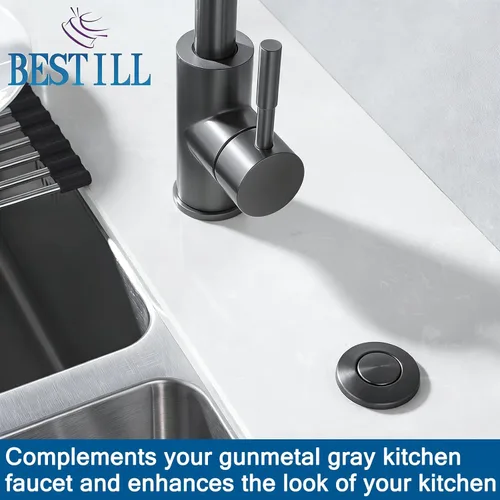 Miniatura 2 de BESTILL, kit de interruptor de aire para triturar basura, parte superior de fregadero gris plomizo con botón pulsador de encendido/apagado, Gris