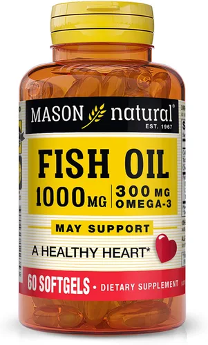 MASON NATURAL Suplemento diario de aceite de pescado omega-3, 1000 mg con EPA y DHA para apoyo articular, suministro de 60 días, 60 pastillas de