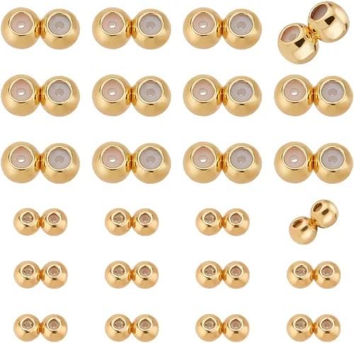 PH PandaHall Cuentas de tapón de oro de 18 quilates, 24 cuentas de posicionamiento de doble agujero, cuentas deslizantes de silicona, cuentas