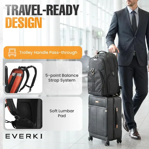 Miniatura 7 de Mochila EVERKI Atlas para Laptop de Negocios - Mochila para Mujeres o Hombres para el Trabajo, Negro