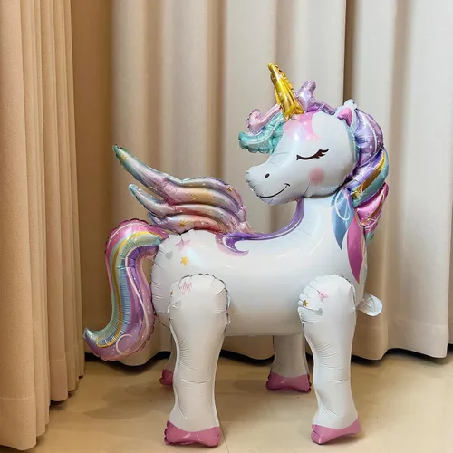 Miniatura 4 de Globos de unicornio autoestables para decoraciones de cumpleaños de niñas, suministros de fiesta de unicornio arcoíris - 28 pulgadas, paquete de 2