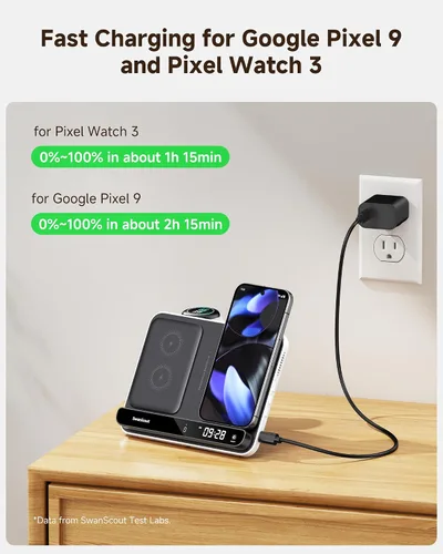 Miniatura 2 de Estación de carga dual de teléfono, cargador inalámbrico para Google Pixel 9a/9 Pro/9/8 Pro/7 Pro (no para 9 Pro Fold), para Pixel Watch 3/2/Fitbit